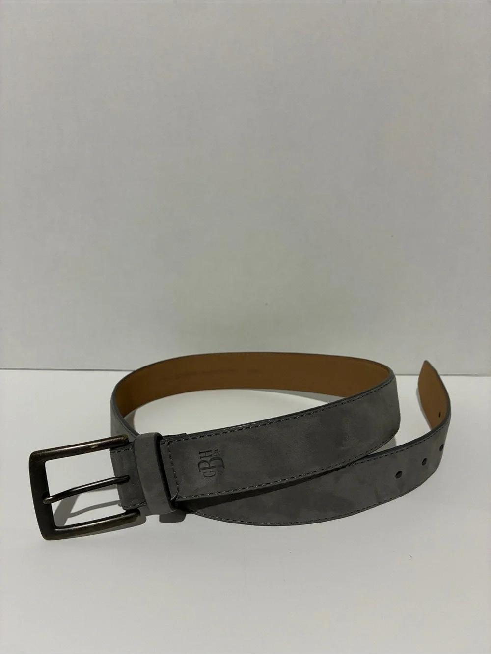 G.H. Bass & Co. Gray Suede Leather Men's Belt with Metal Buckle
